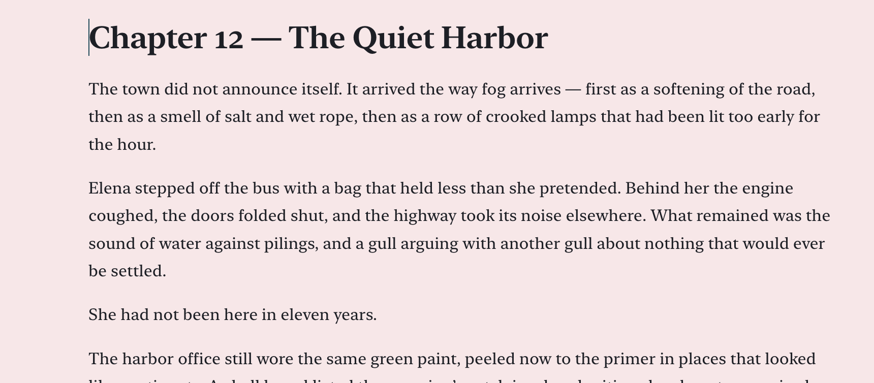 The same chapter on Charcoal and Blush: a pink page.