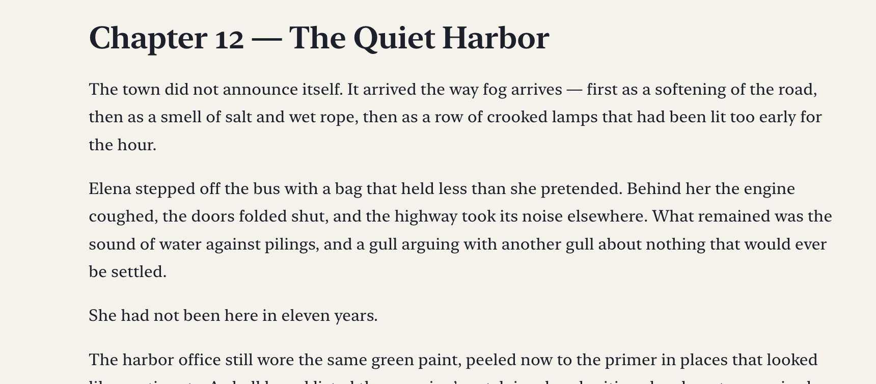 The same chapter on Graphite and Ivory: warm paper and deep teal type.