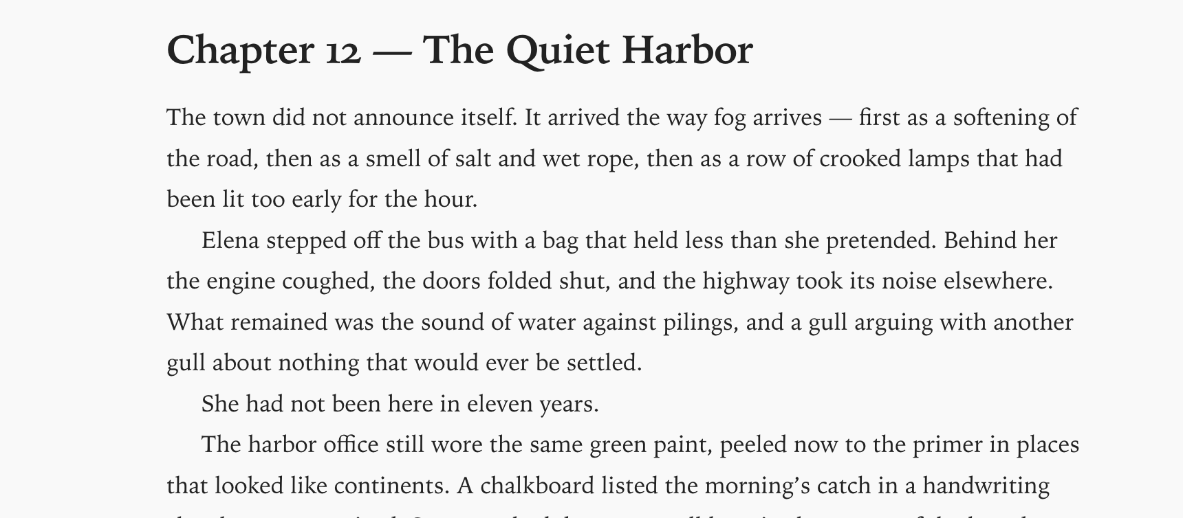 The same chapter set in Book: a narrower serif measure with indented paragraphs.