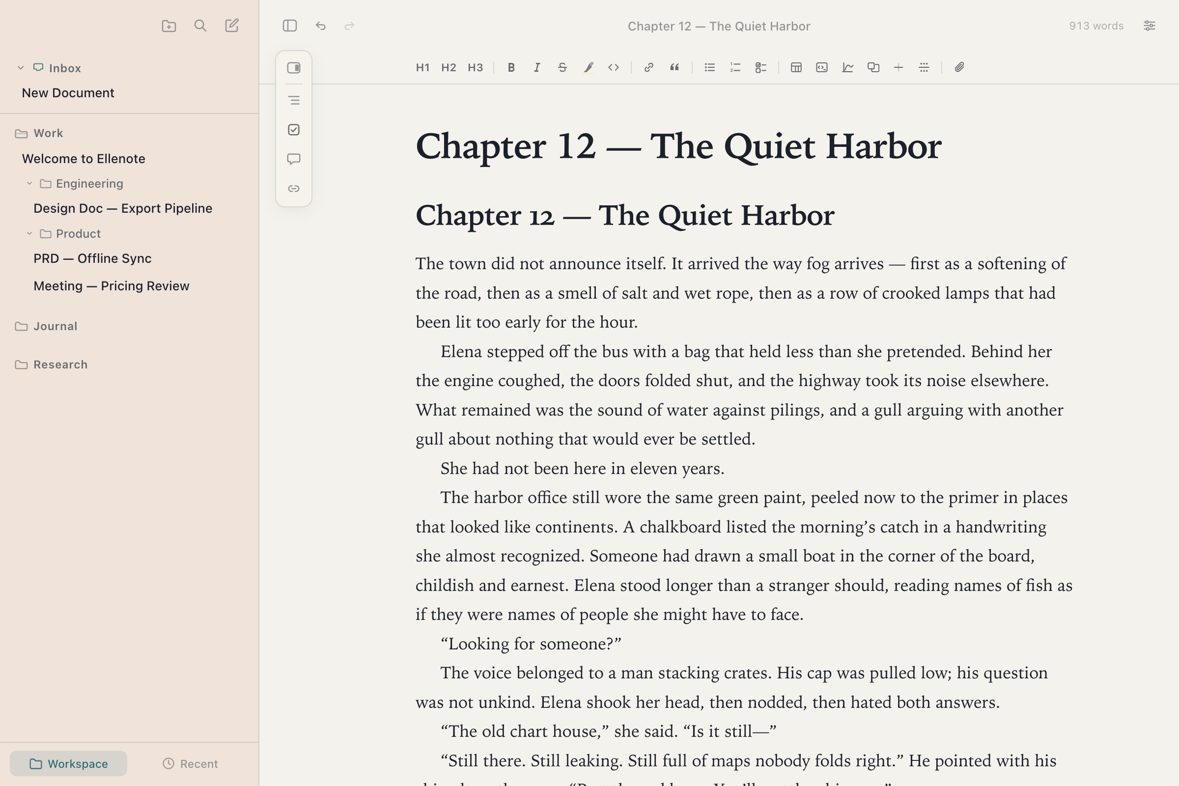 A chapter set in Book type in Ellenote